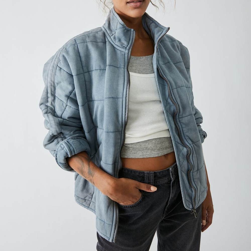 FREE PEOPLE Dolman Quilted Knit Jacket in Wavy Waters Size XS